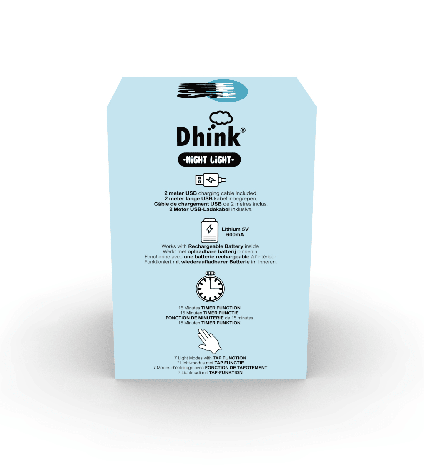 Back of box for Soft Rechargeable Happy Puppy Night Light for kids