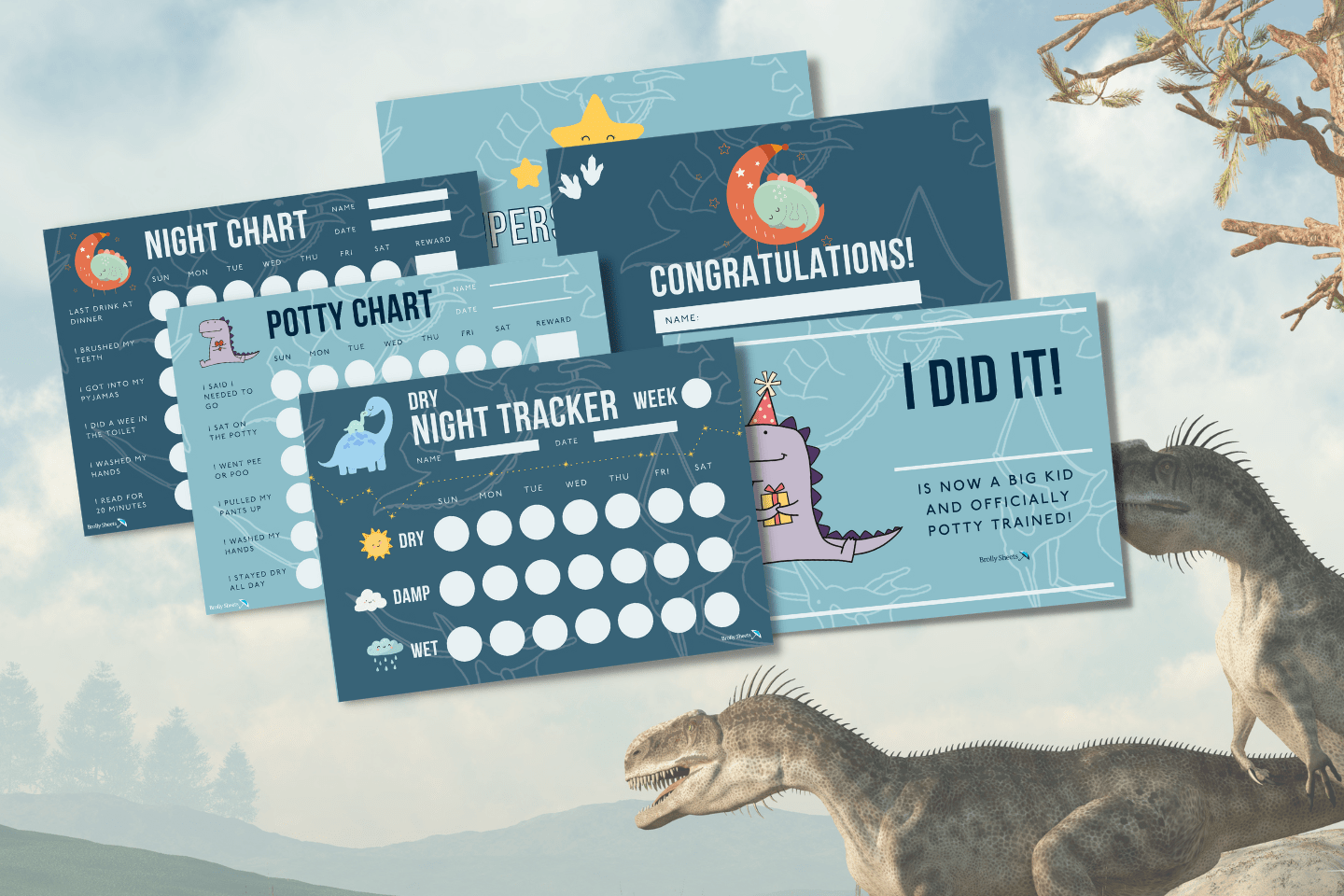 Potty Training Reward Charts for Night Training in our Dinosaur Print