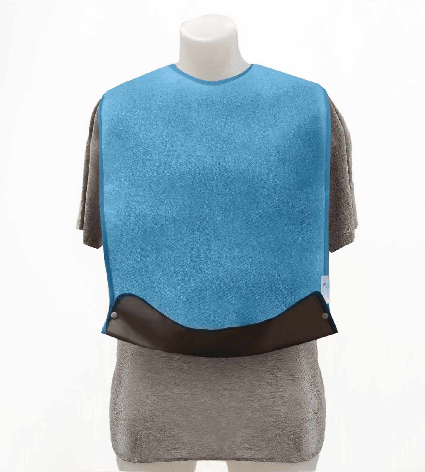Adult Tray Bib on model Blue