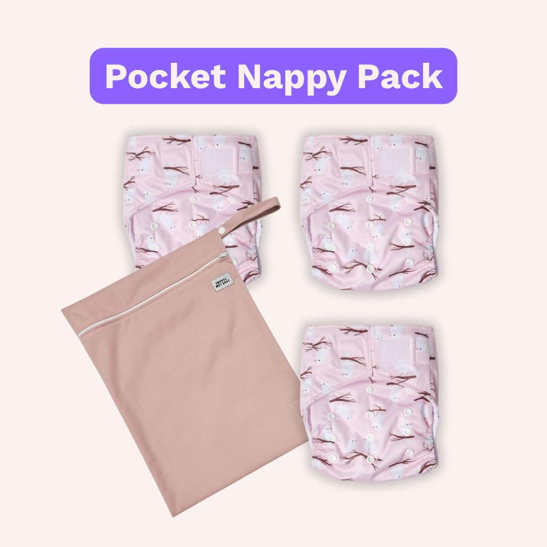 Snazzi Pants Pocket Nappy starter kit with bamboo cotton pads and wet bag
