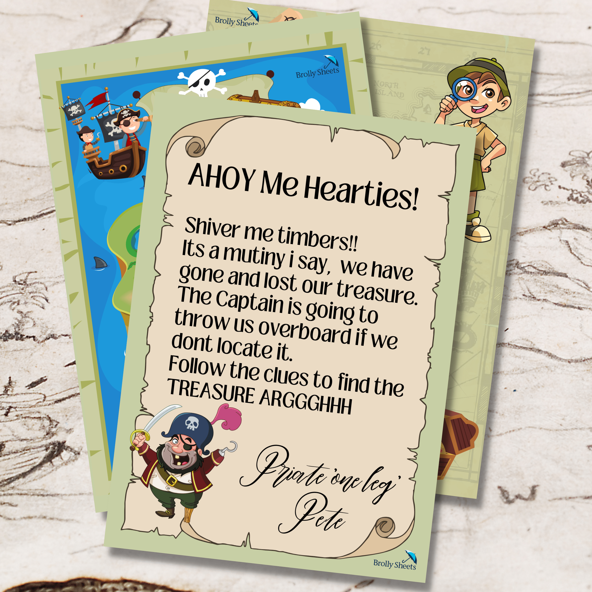 Treasure Hunt Cover Image, featuring the 3 pages from the Treasure Hunt printable