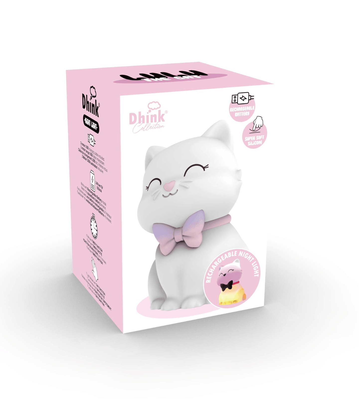 Soft Rechargeable Happy Cat Night Light for kids in a box