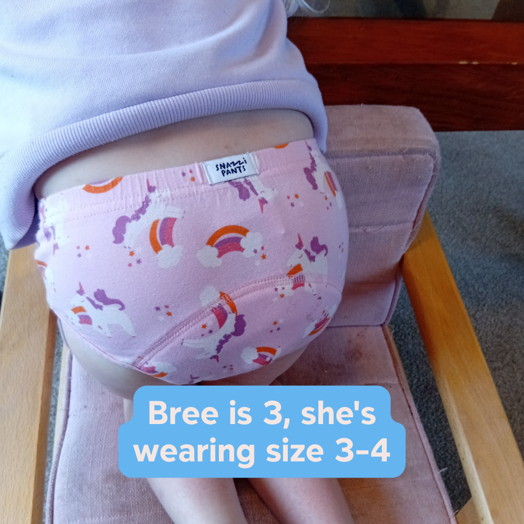 Child wearing a size 3-4 Snazzi Pants Day Trainer - Sparkle Squad
