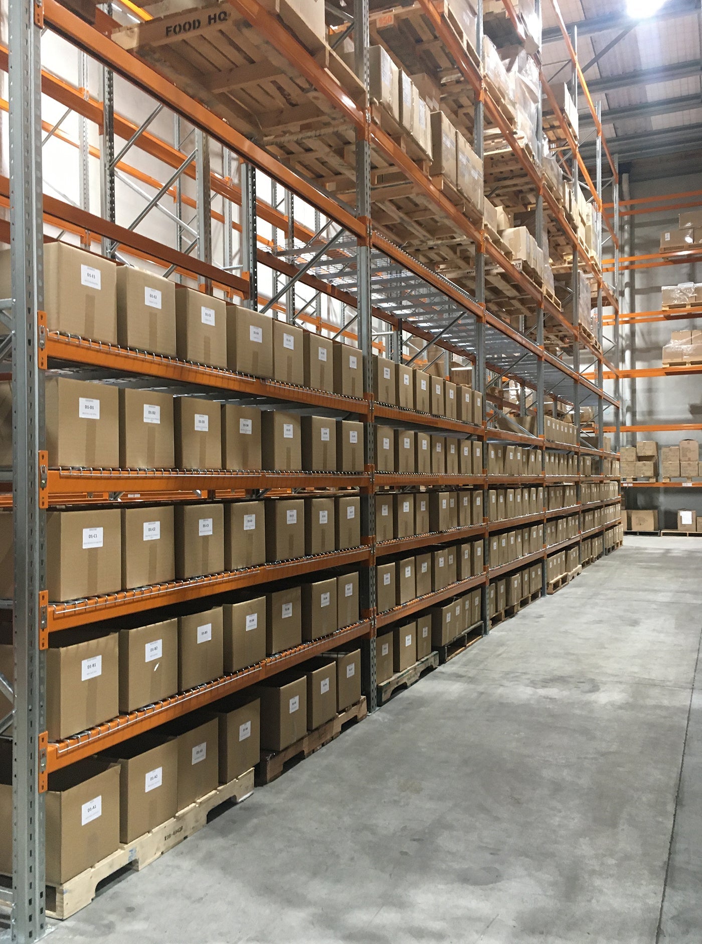 Brolly Sheets warehouse showing the small shelf racking on "D Street"